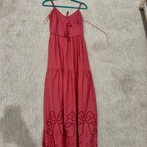 Moon River Red Maxi Dress with Embroidered Details